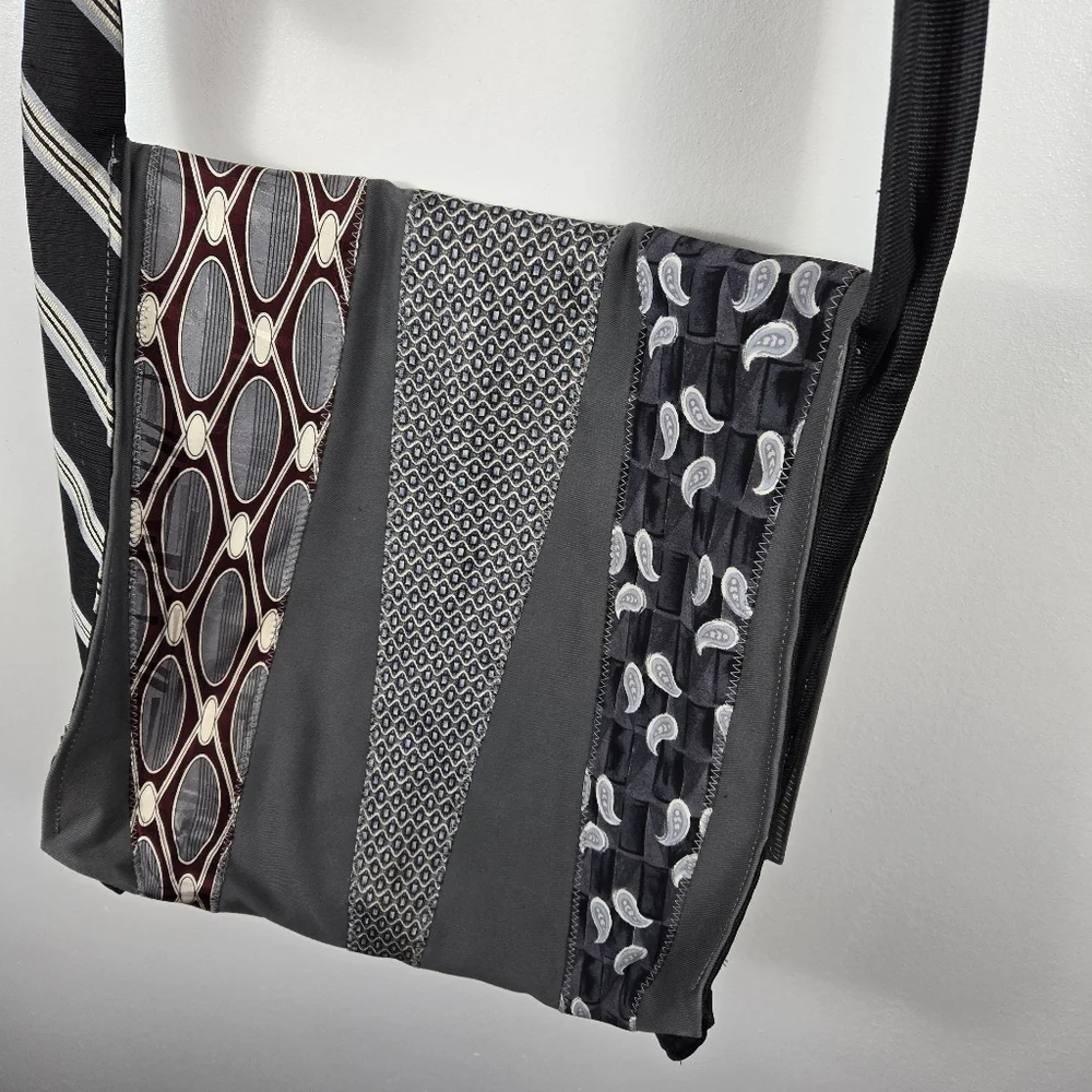 Handmade Upcycled Neck Tie Cross Body Purse Bag Satchel One Woman Studio